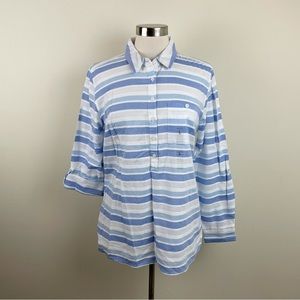 Tommy Hilfiger Boyfriend Fit Blue White Stripe Button Down Top New Women Large